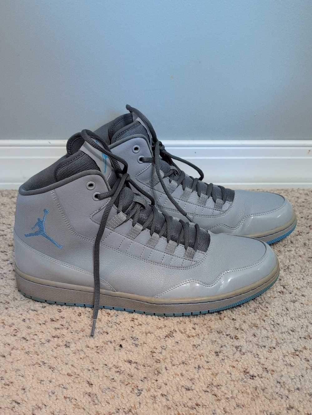 Jordan High-Top Executive Sneakers in Light Gray with Blue Jumpman Size 13
